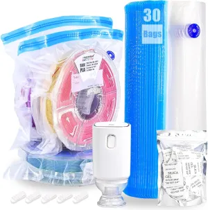 Filament Storage Bags Electric Pump Kit 30Pcs, Pro Size 13.4X12.6inch 3D Printer Filament Storage Bags Vacuum 30 Desiccants, Auto Pump,Perfect for 3D Filament Storage