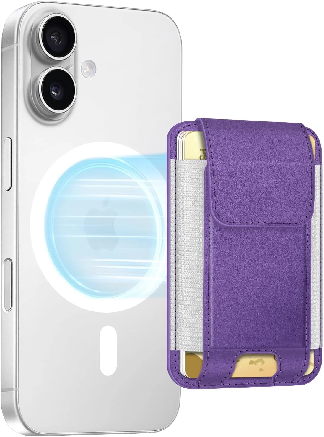FINPAC MagSafe Wallet, Magnetic Card Wallet Holder for iPhone 16/15/14/13/12 Series, Safe RFID Blocking Slim Leather 6 Card Holder for Women Men, Ultramarine Violet