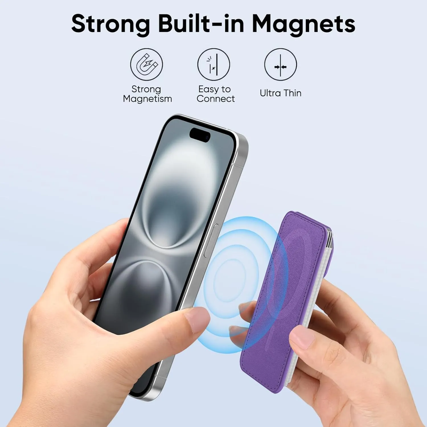 FINPAC MagSafe Wallet, Magnetic Card Wallet Holder for iPhone 16/15/14/13/12 Series, Safe RFID Blocking Slim Leather 6 Card Holder for Women Men, Ultramarine Violet