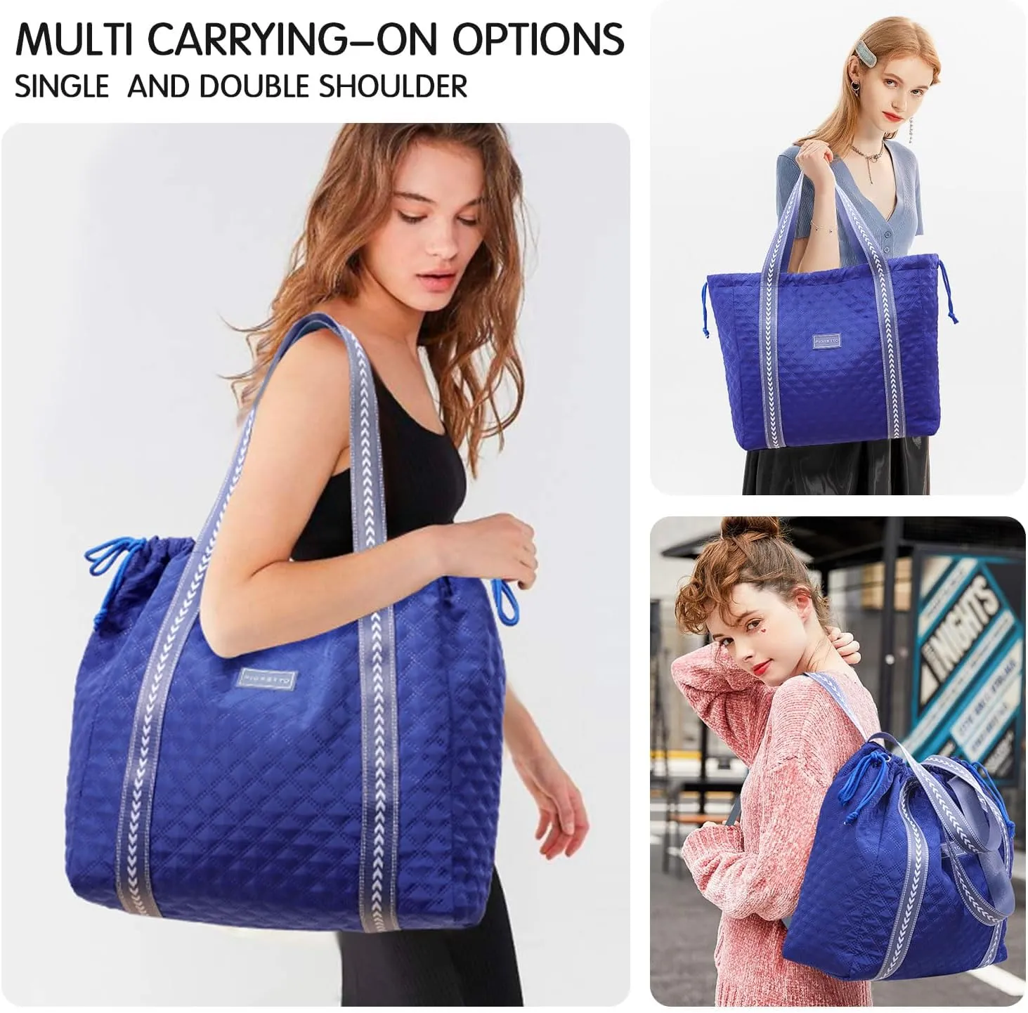 FIORETTO Womens Quilted Travel Tote Bag Duffle Bag with Trolley Sleeve