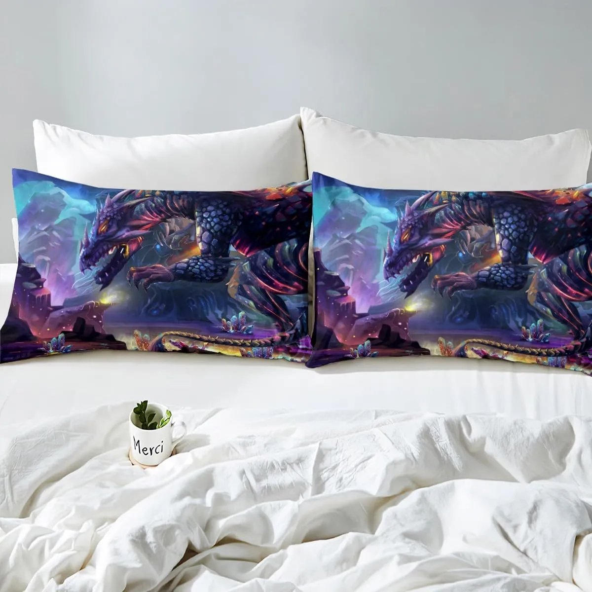 Fire Dragon Comforter Cover Magical Dinosaur Bedding Set Jungle Animals Pattern Duvet Cover for Children Kids Boys Microfiber Wildlife Style Bedspread Cover Room Decor Bedclothes King Size