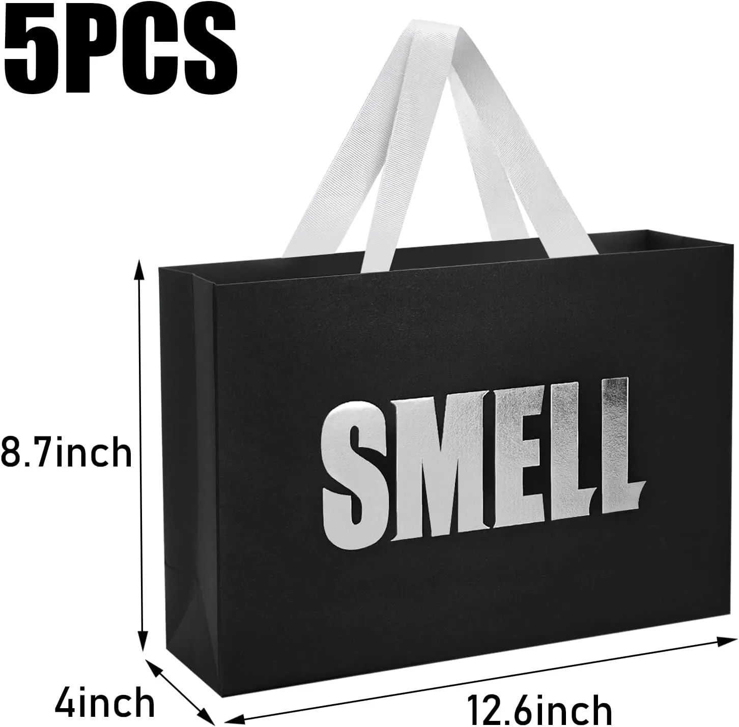 Five Senses Gift Bags for Him,12.6" Birthday Gift Bag with Ribbon Handles,5 Senses Black Bags with Silvery Word,for Birthday,Wedding,Anniversary,Valentine's Day, Party