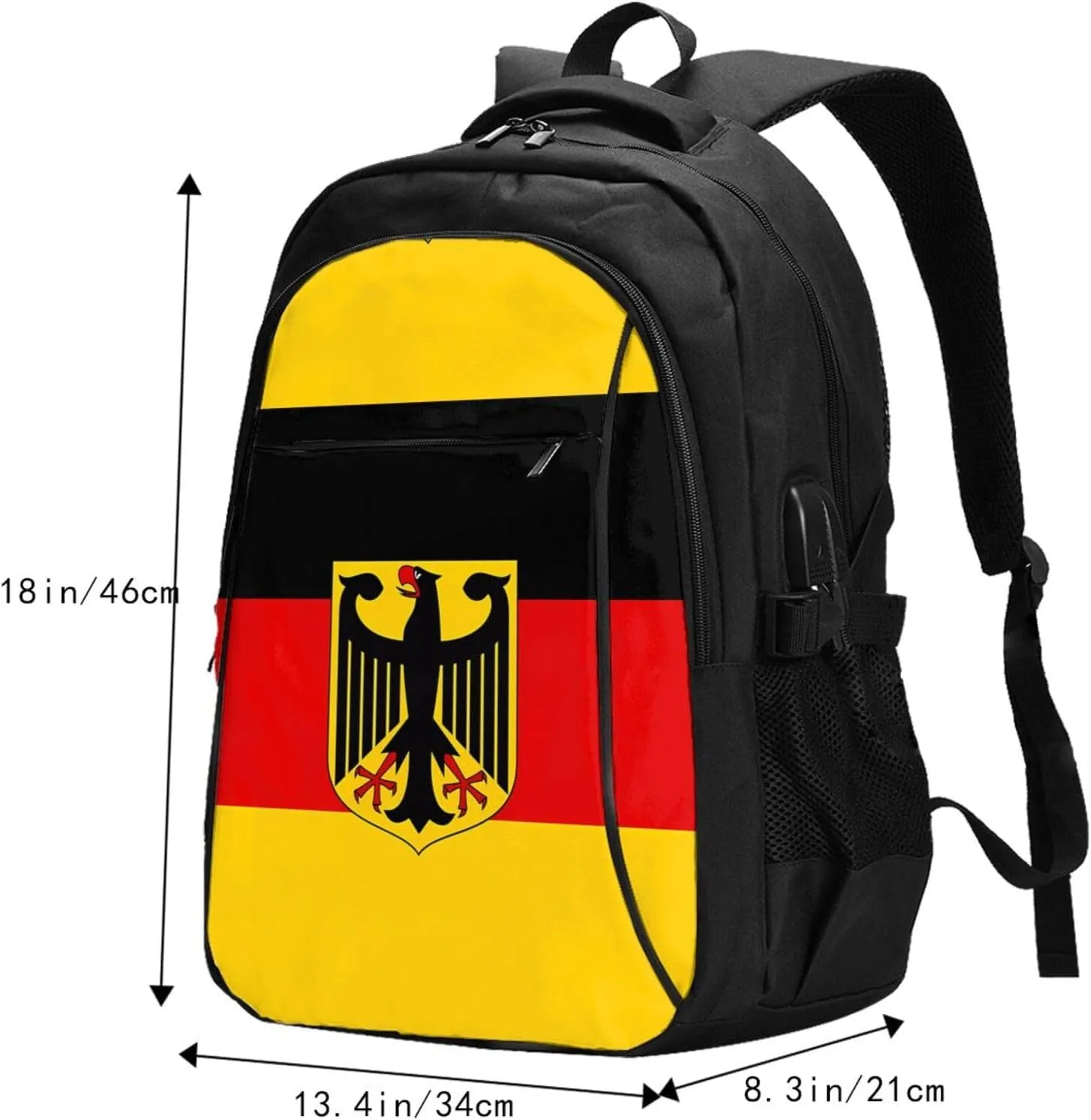 Flag German Coat of Arms Travel Backpacks Casual Backpack Large Capacity Laptop Rucksack Luggage Daypacks with USB Charging Port Multi-Pockets Bags for Hiking