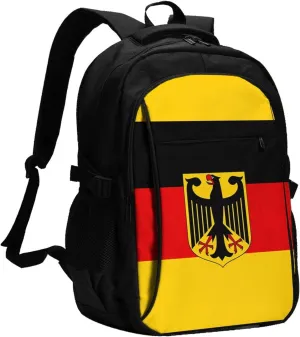 Flag German Coat of Arms Travel Backpacks Casual Backpack Large Capacity Laptop Rucksack Luggage Daypacks with USB Charging Port Multi-Pockets Bags for Hiking