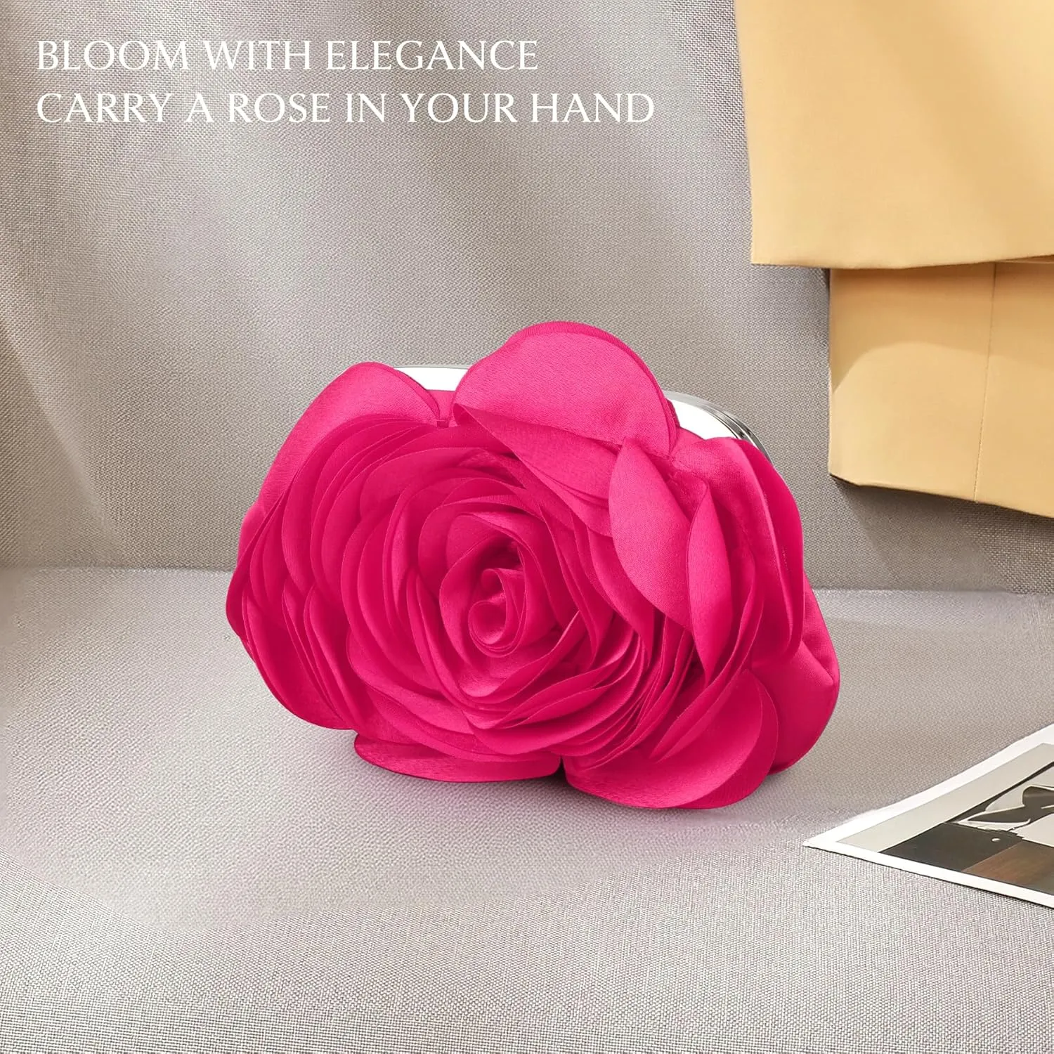 Floral Clutch Purse for Women Rose Wristlet Handbag Party Evening Bag Wedding Shoulder Bags
