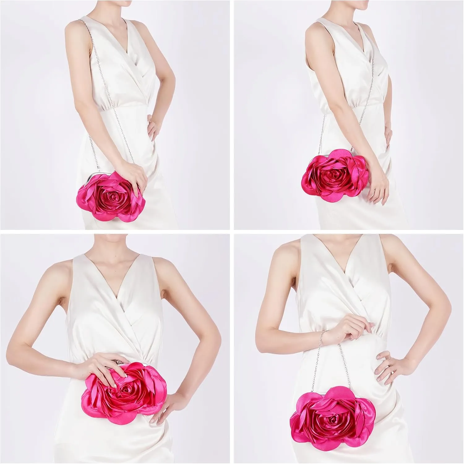 Floral Clutch Purse for Women Rose Wristlet Handbag Party Evening Bag Wedding Shoulder Bags