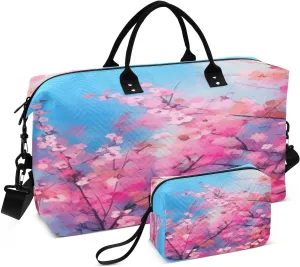 Floral Flower Spring Travel Duffle Bag Gym Bag Weekender Bags Carry On Bag Quilt Overnight Bag with Make Up Bag for Ladies Women Trip Airplane Travel Essentials Gifts