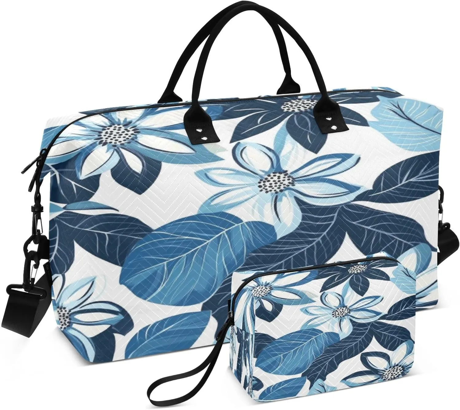 Floral Foliage Artwork Sports Gym Bag for Women Men Travel Duffel Bag Weekend Overnight Carry on Bag with Toiletry Bag Yoga Bag for Swimming Yoga Workout Hospital Plane