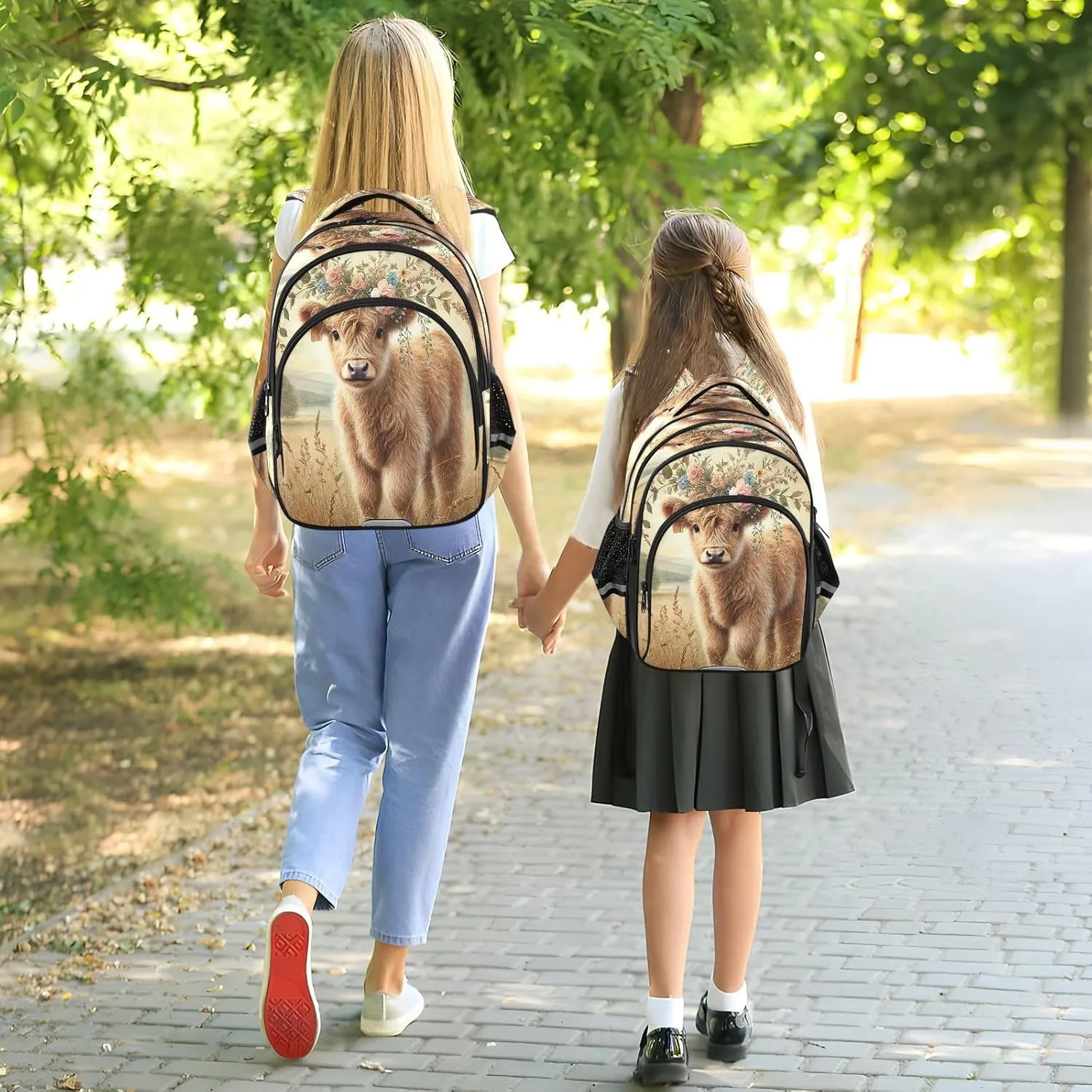 Floral Highland Calf Kids Backpack for School Boys Girls Bookbag Lightweight Primary Middle School Daypack Elementary for Kindergarten Nursery Travel S