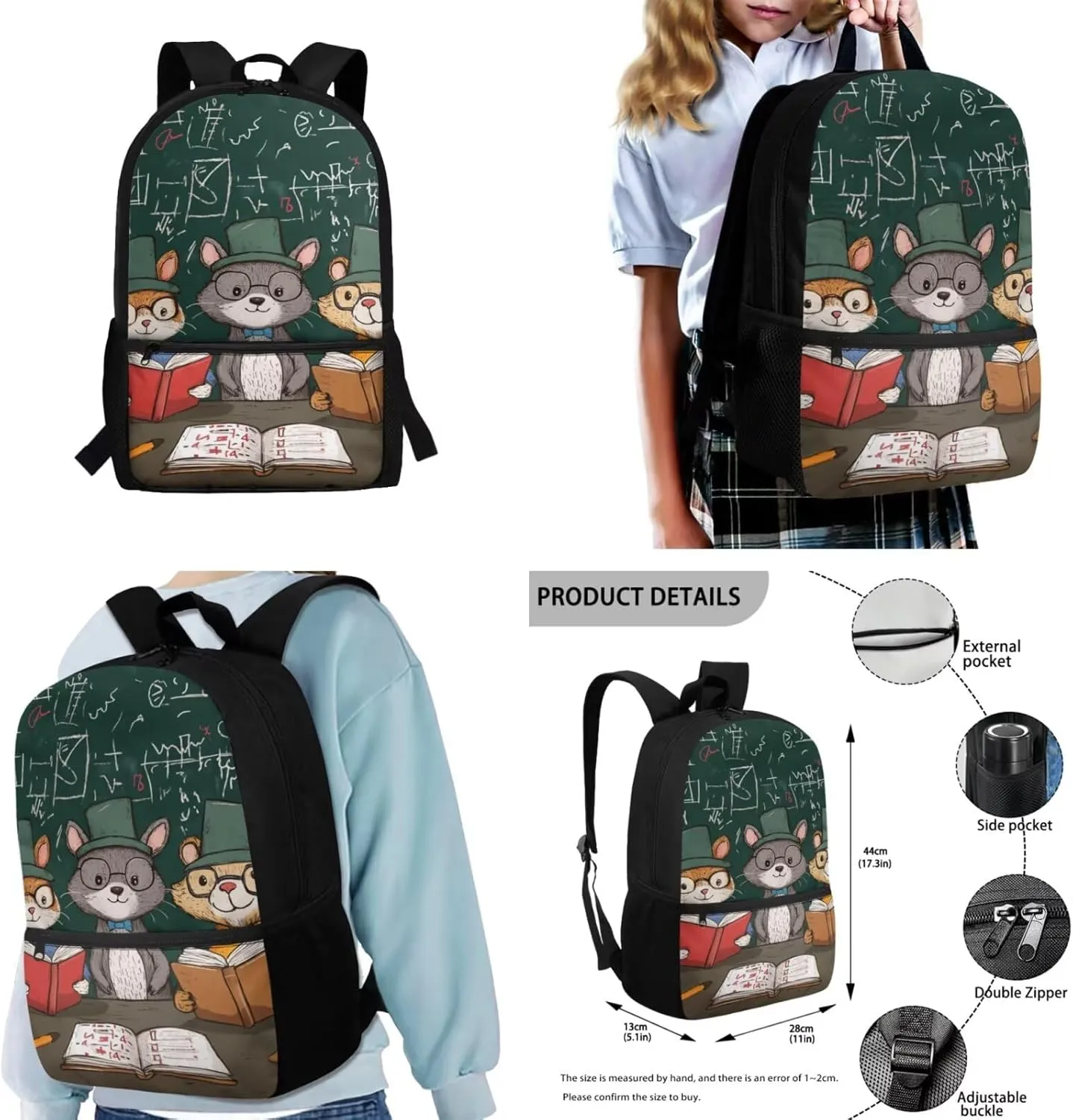 FOR U DESIGNS Animals Backpack for Boys 4 Piece Bookbag Set with Lunch Box 17 Inch 2nd Grade School Bag Boys Lightweight Book Bags for Kids 6-8 Travel Rucksack