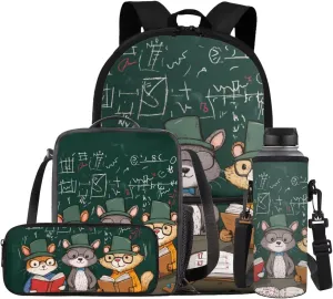 FOR U DESIGNS Animals Backpack for Boys 4 Piece Bookbag Set with Lunch Box 17 Inch 2nd Grade School Bag Boys Lightweight Book Bags for Kids 6-8 Travel Rucksack