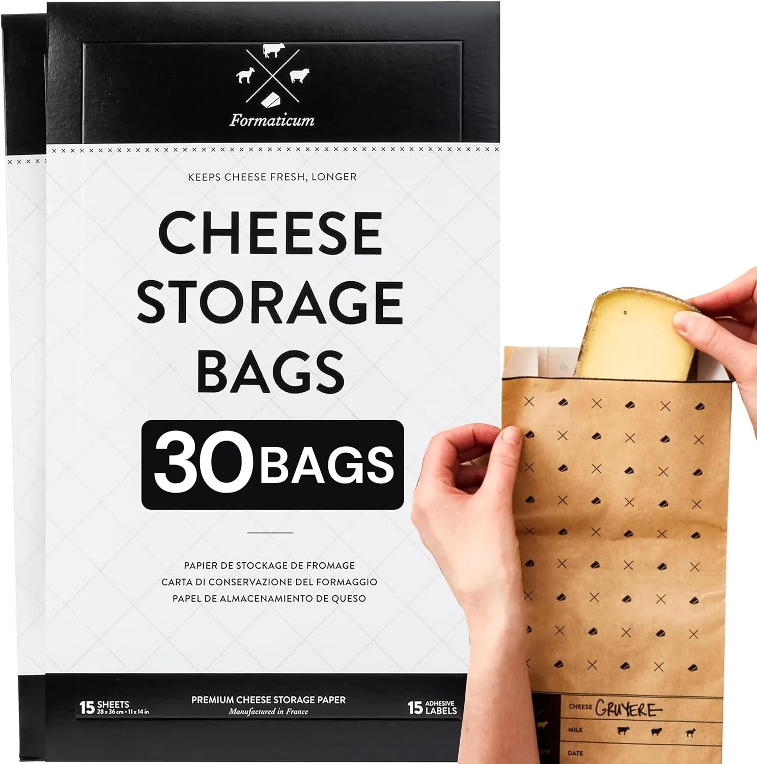 Formaticum Cheese Storage Bags, Keep Charcuterie Fresh, Wax Paper Bags, 30 Count