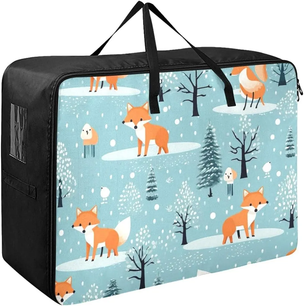 Foxes and Trees Storage Bags, 27.5x19.7x11 In, Reusable and Sustainable Storage Organizer for Clothes, Bedding, Comforter