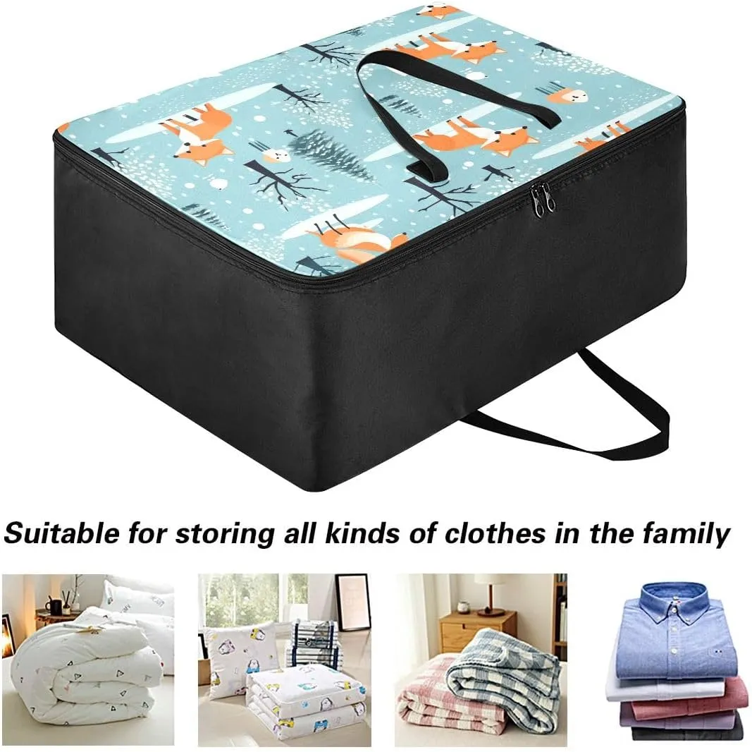 Foxes and Trees Storage Bags, 27.5x19.7x11 In, Reusable and Sustainable Storage Organizer for Clothes, Bedding, Comforter