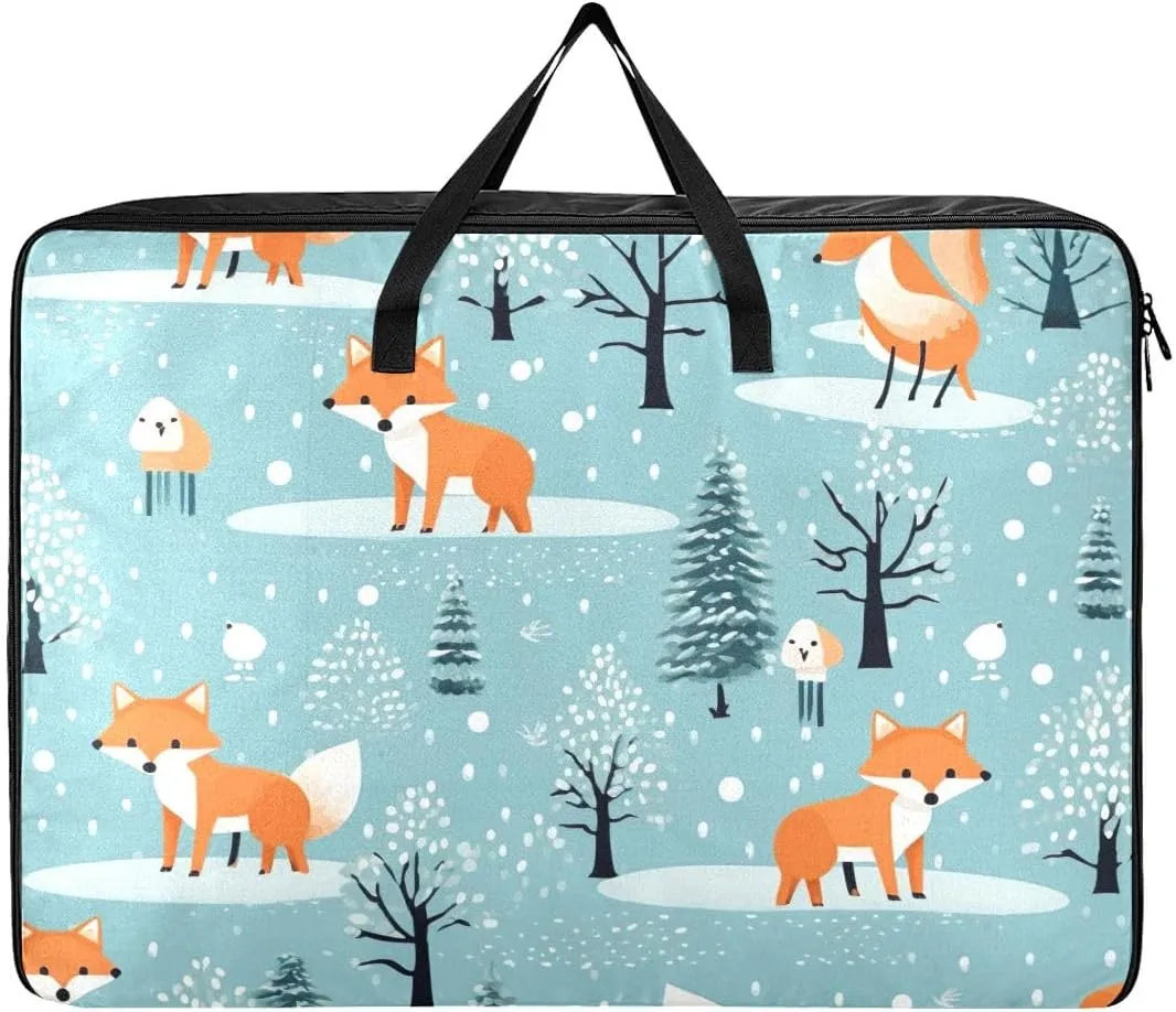 Foxes and Trees Storage Bags, 27.5x19.7x11 In, Reusable and Sustainable Storage Organizer for Clothes, Bedding, Comforter