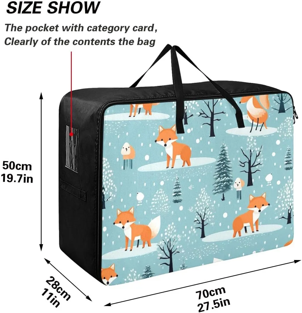 Foxes and Trees Storage Bags, 27.5x19.7x11 In, Reusable and Sustainable Storage Organizer for Clothes, Bedding, Comforter