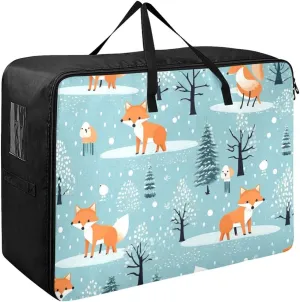 Foxes and Trees Storage Bags, 27.5x19.7x11 In, Reusable and Sustainable Storage Organizer for Clothes, Bedding, Comforter
