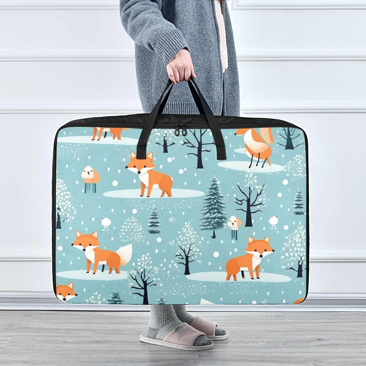 Foxes and Trees Storage Bags, 27.5x19.7x11 In, Reusable and Sustainable Storage Organizer for Clothes, Bedding, Comforter
