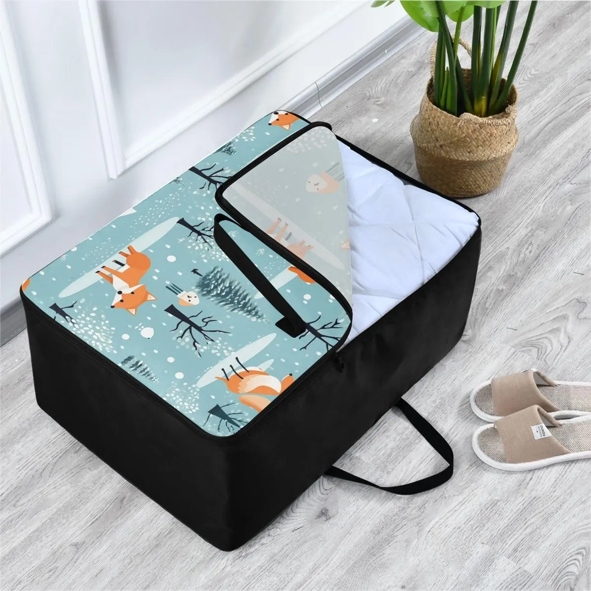 Foxes and Trees Storage Bags, 27.5x19.7x11 In, Reusable and Sustainable Storage Organizer for Clothes, Bedding, Comforter