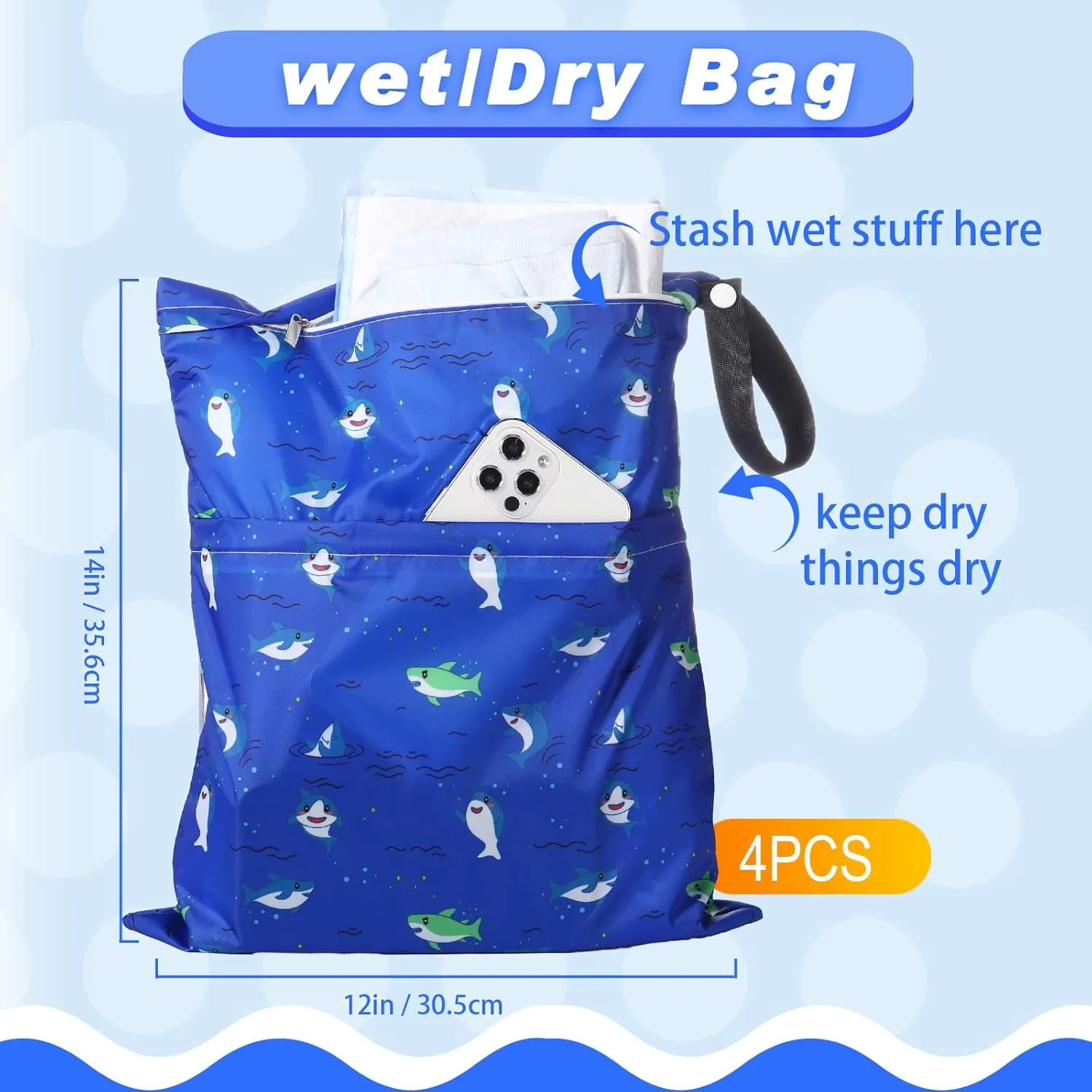 Frienda 4 Pieces Wet Dry Bag for Baby Waterproof Reusable Washable Diaper Bag Sealed with Handle for Travel, Beach, Swimsuit, Diapers, Dirty Gym Clothes and Toiletries (Nature)