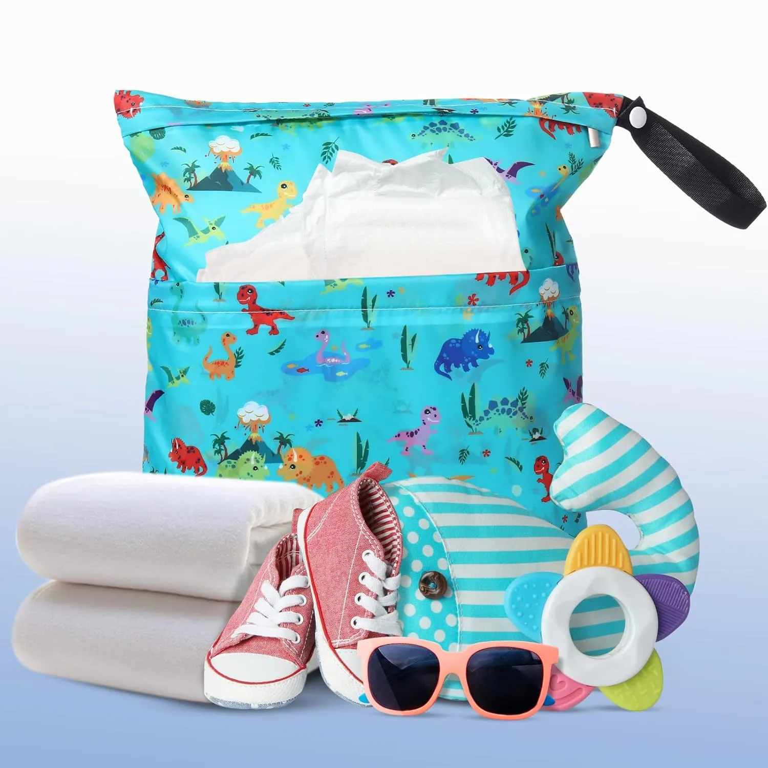 Frienda 4 Pieces Wet Dry Bag for Baby Waterproof Reusable Washable Diaper Bag Sealed with Handle for Travel, Beach, Swimsuit, Diapers, Dirty Gym Clothes and Toiletries (Nature)