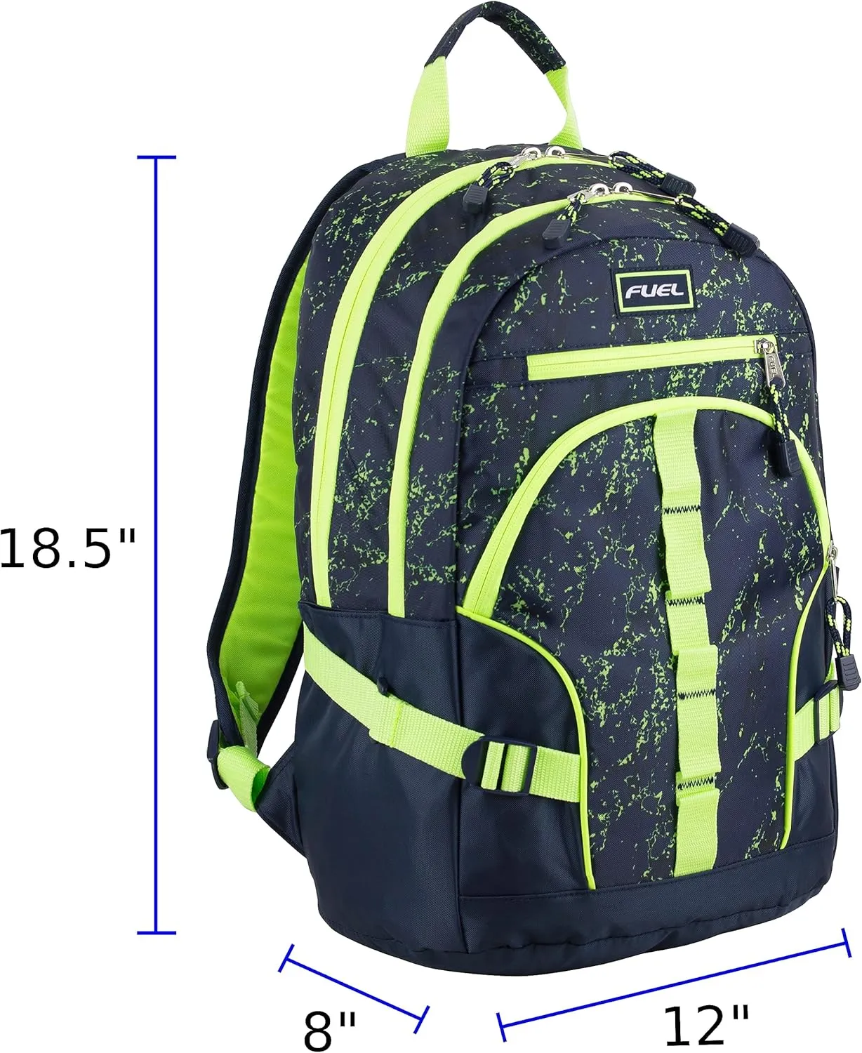 FUEL Hiking Laptop Backpack, College Bookbag, Travel Daypack with 5 Compartments, Dynamo Tech Pocket, 18.5 Inches