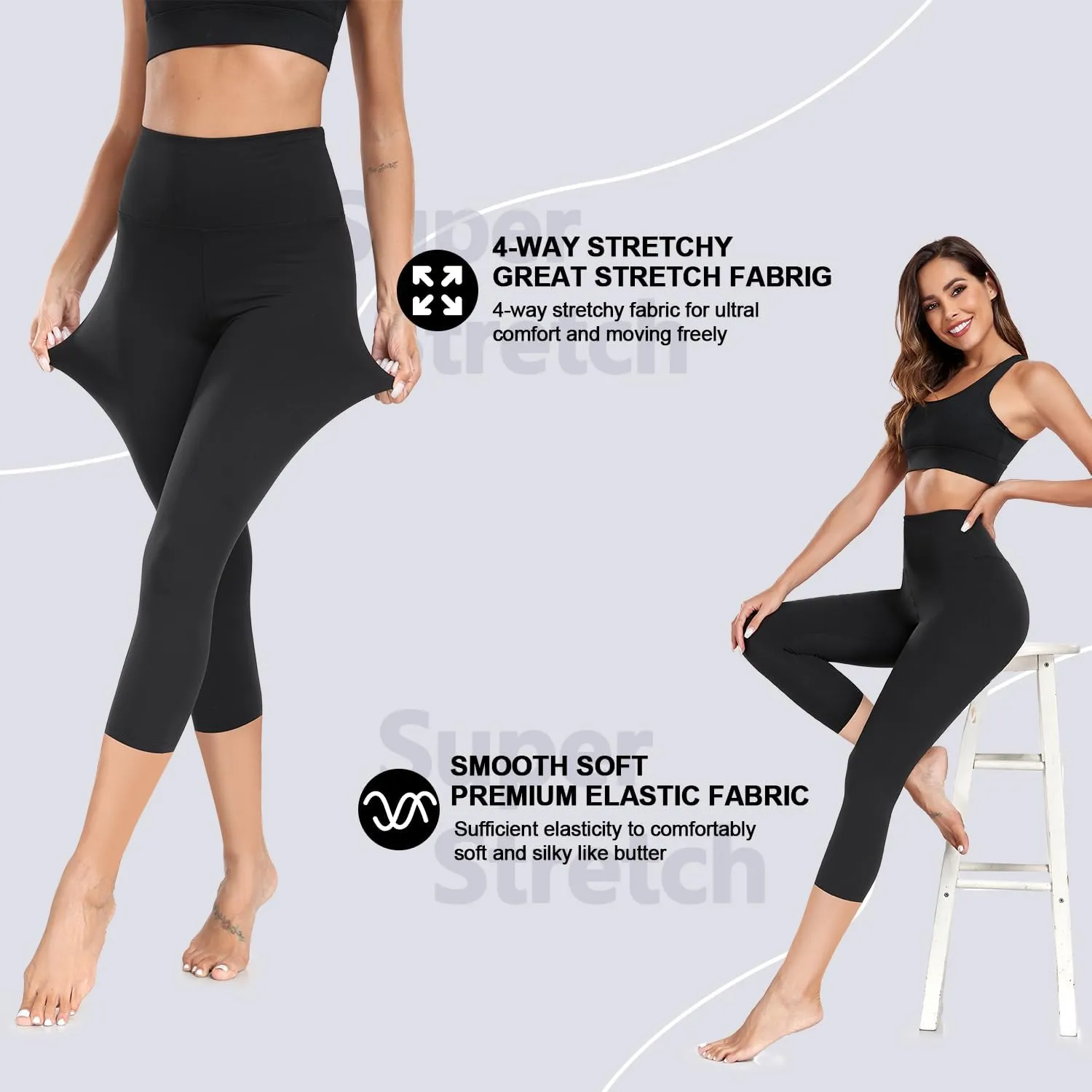 FULLSOFT 4 Pack Leggings with Pockets for Women,Soft High Waisted Tummy Control Workout Yoga Pants