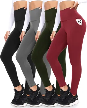 FULLSOFT 4 Pack Leggings with Pockets for Women,Soft High Waisted Tummy Control Workout Yoga Pants