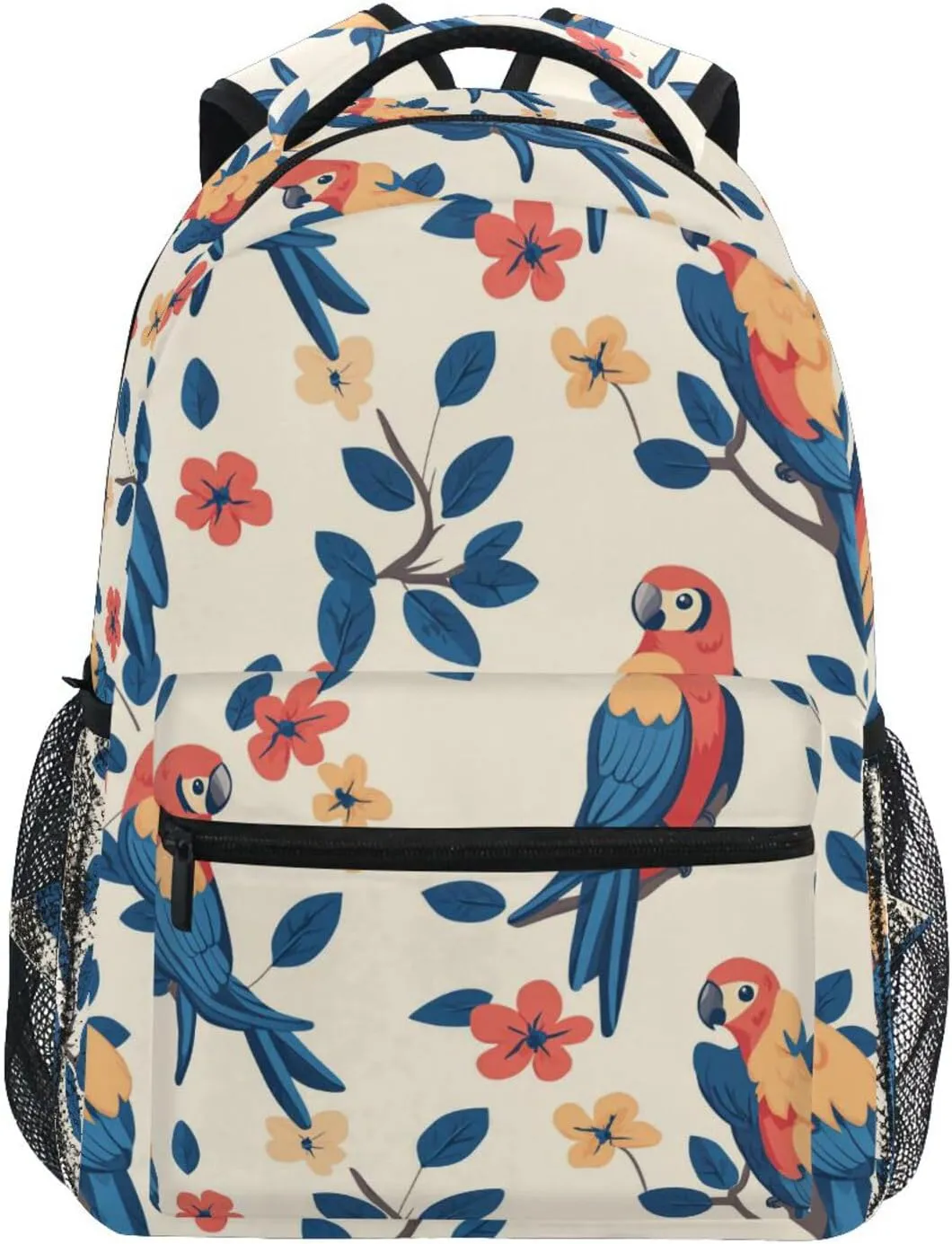 Fun Backpack for Men Women Waterproof Backpack With Water Bottle Pocket with Chest Strap for College Work Cartoon Funny Macaw Neutral