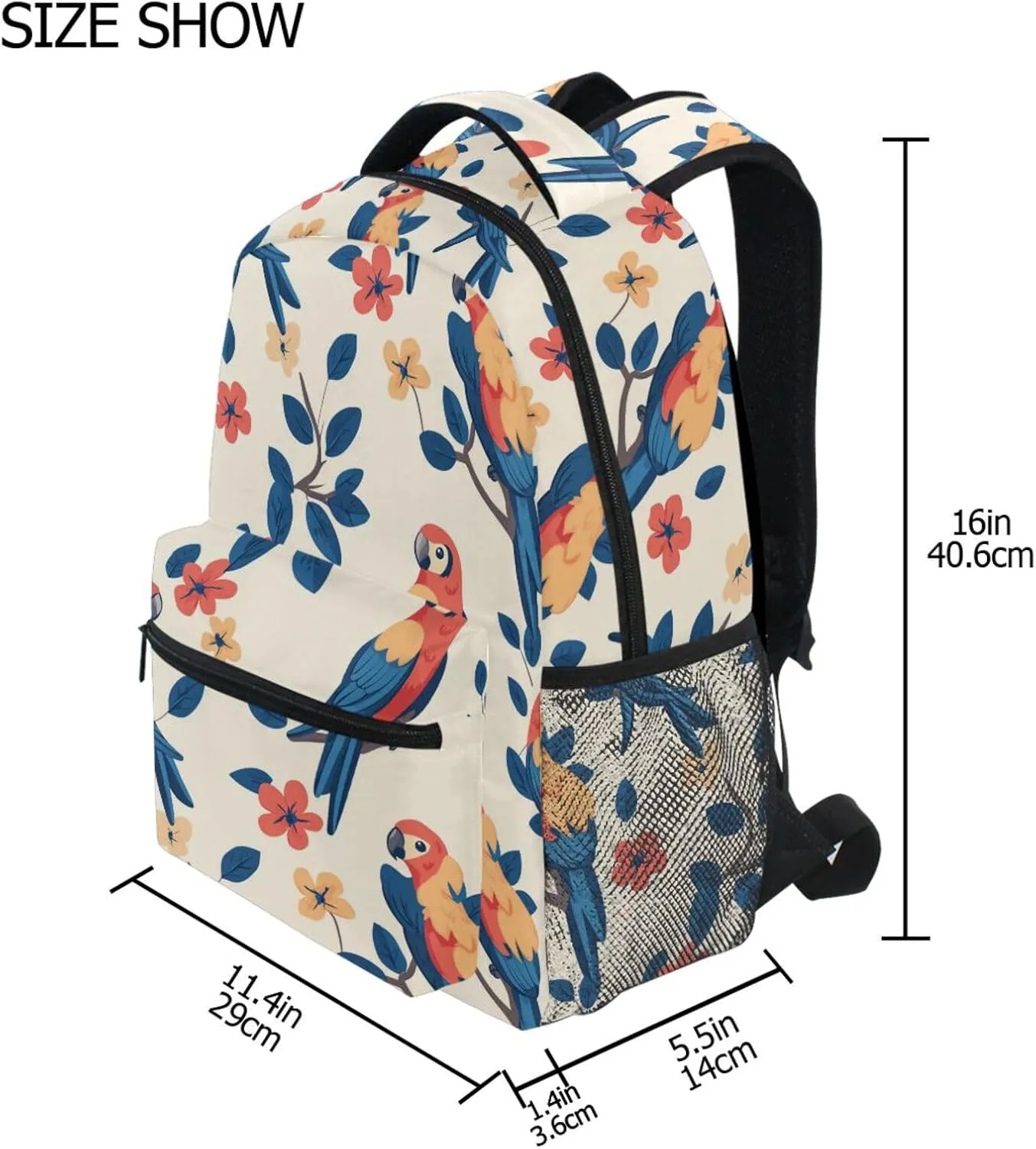 Fun Backpack for Men Women Waterproof Backpack With Water Bottle Pocket with Chest Strap for College Work Cartoon Funny Macaw Neutral
