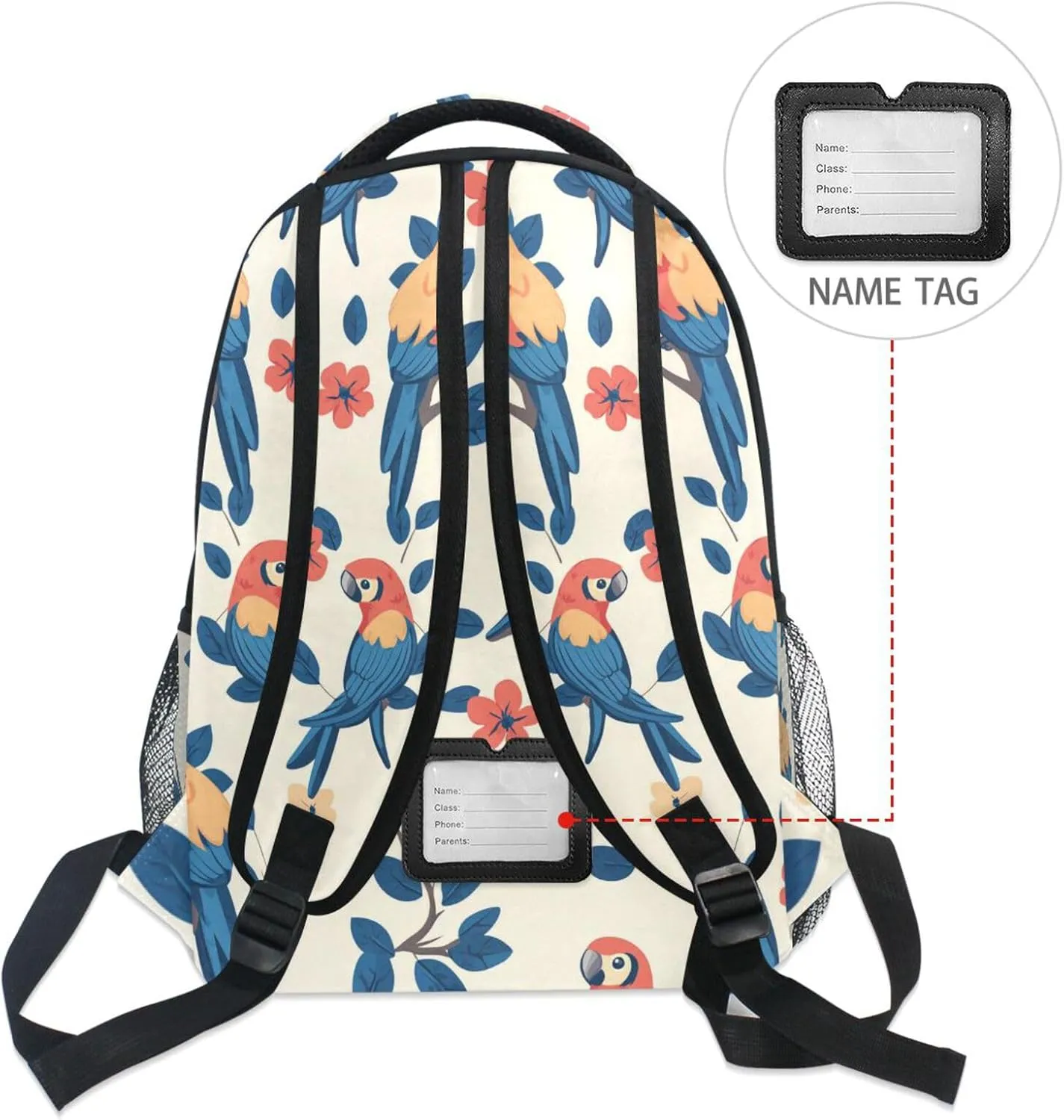 Fun Backpack for Men Women Waterproof Backpack With Water Bottle Pocket with Chest Strap for College Work Cartoon Funny Macaw Neutral