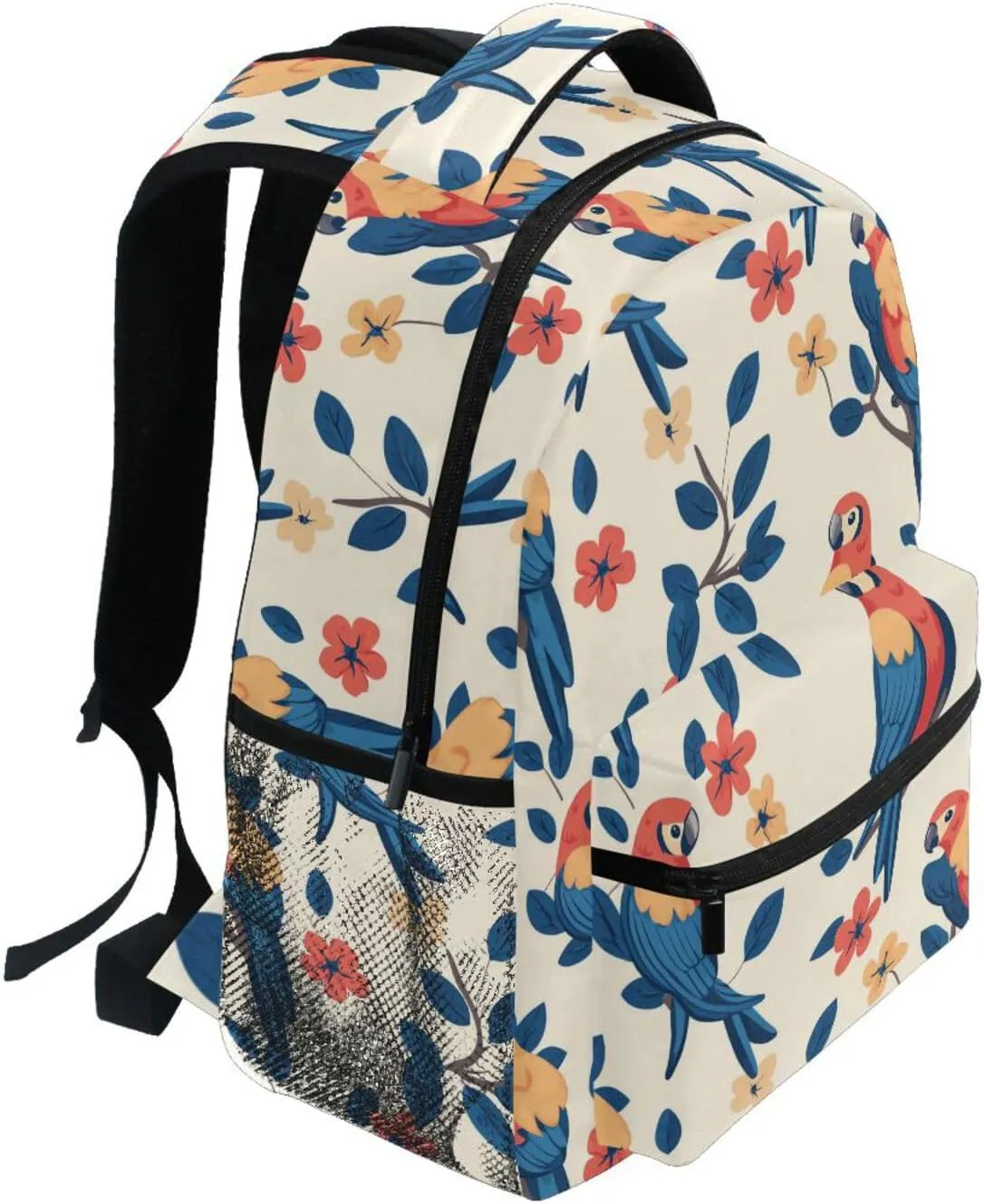 Fun Backpack for Men Women Waterproof Backpack With Water Bottle Pocket with Chest Strap for College Work Cartoon Funny Macaw Neutral