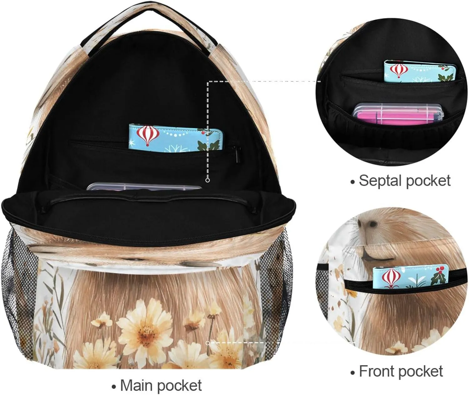 Fun Backpack for Unisex Adult Fashion School Bag with Chest Strap for Business Work College Travel Trip Sweet Capybara White