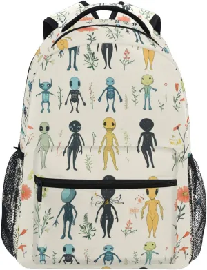 Fun Backpack for Unisex Adult Waterproof Stylish Travel Bags with Chest Strap Gift Men & Women Cartoon Funny Aliens Neutral