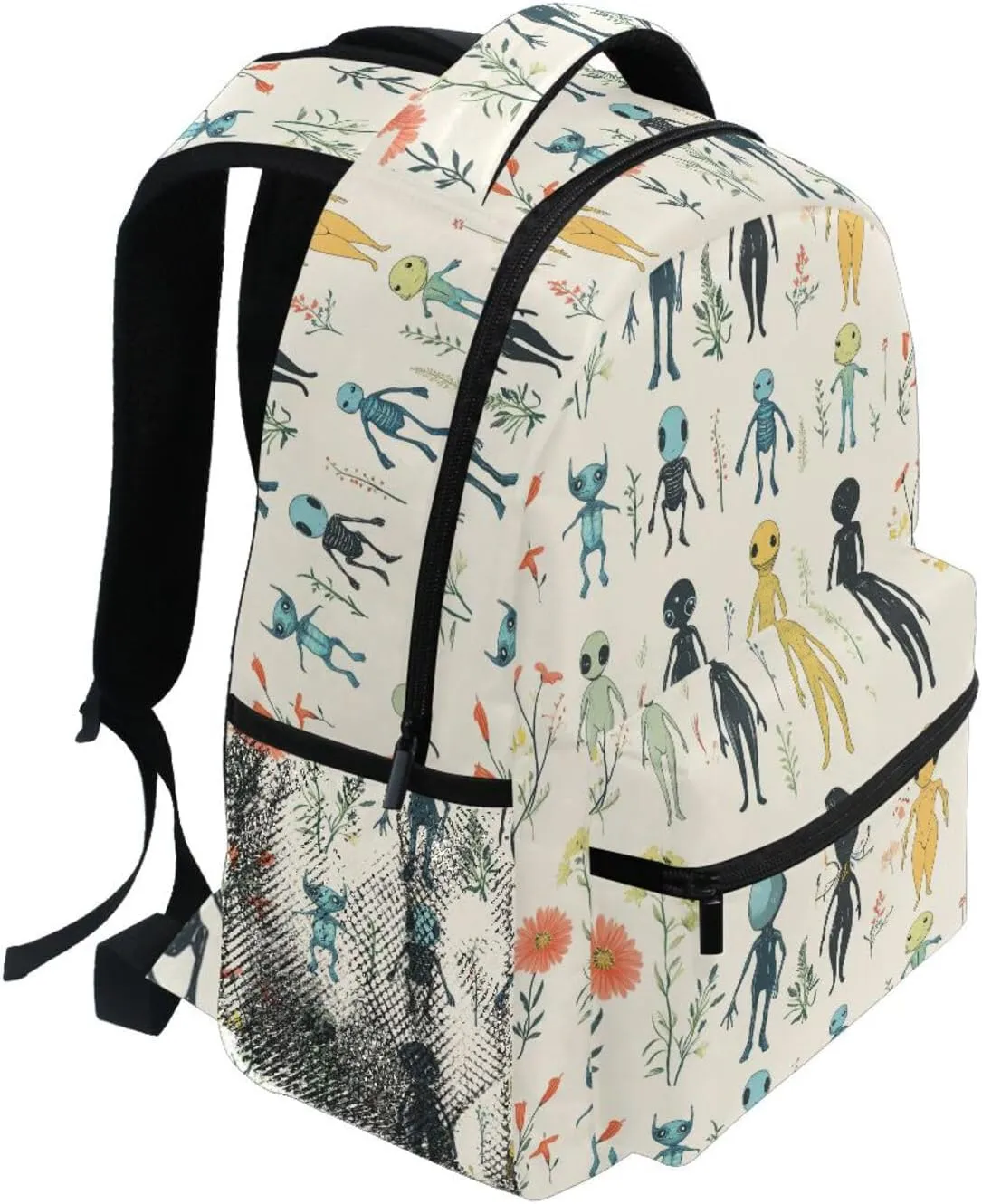 Fun Backpack for Unisex Adult Waterproof Stylish Travel Bags with Chest Strap Gift Men & Women Cartoon Funny Aliens Neutral