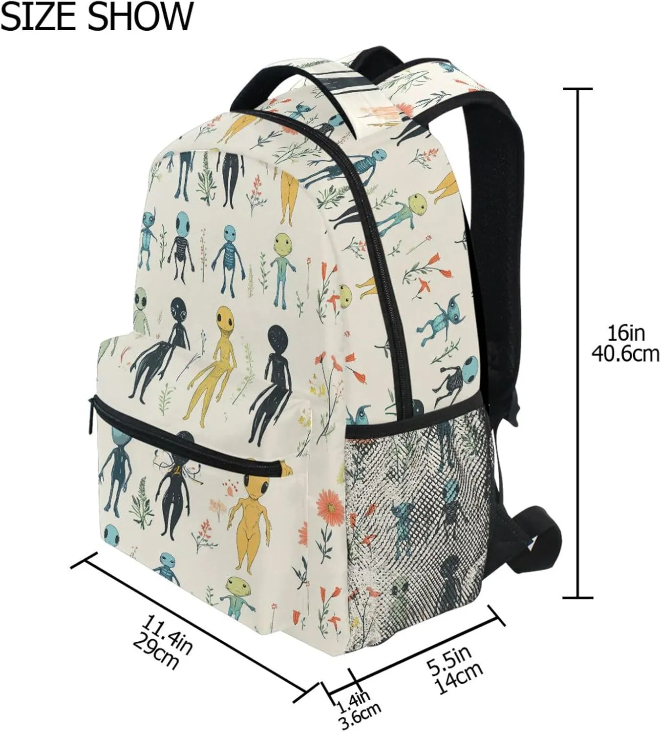 Fun Backpack for Unisex Adult Waterproof Stylish Travel Bags with Chest Strap Gift Men & Women Cartoon Funny Aliens Neutral
