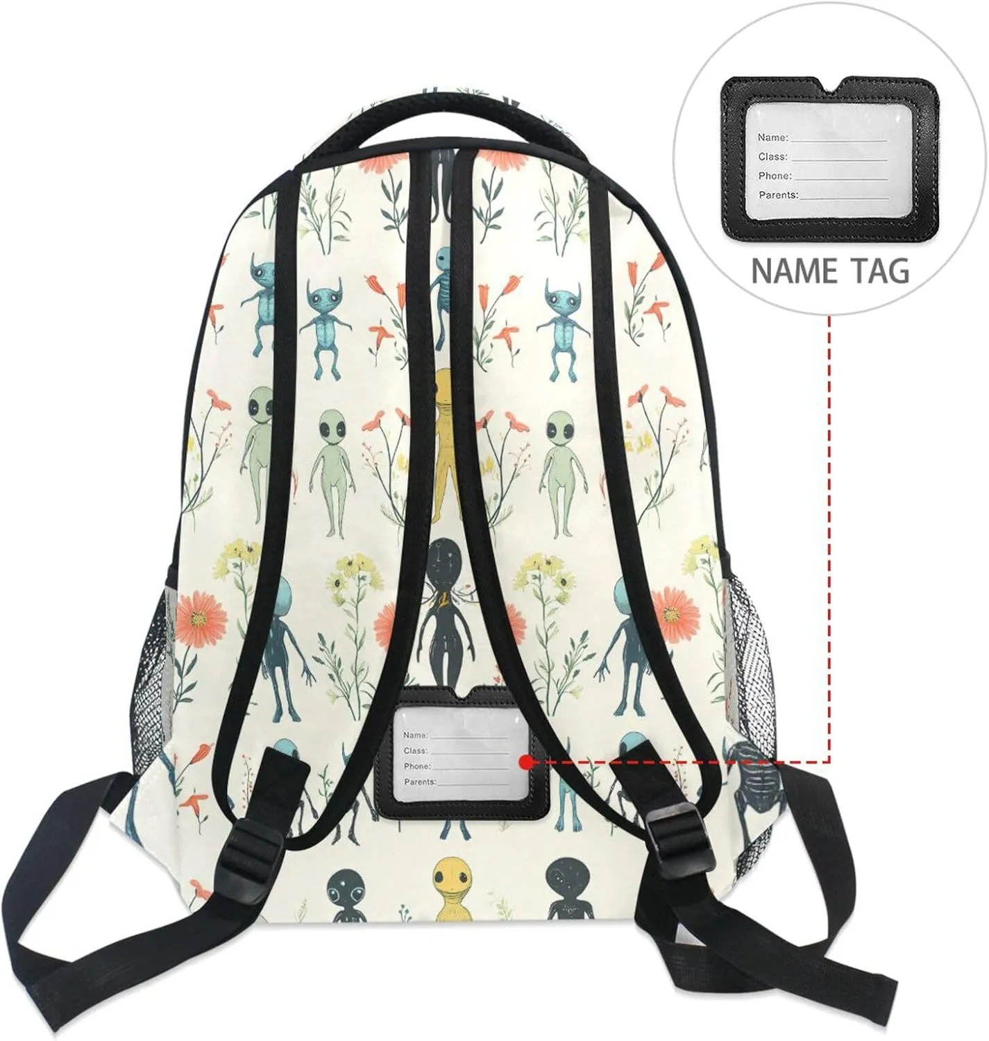 Fun Backpack for Unisex Adult Waterproof Stylish Travel Bags with Chest Strap Gift Men & Women Cartoon Funny Aliens Neutral