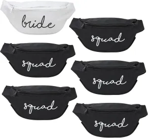 Funky Junque Bachelorette Fanny Packs - 6 Pack: 1 Bride (White) & 5 Squad (Black)