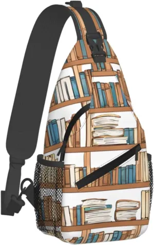 Funny Book Shelves Collection And Ladder Print Cross Chest Bag Diagonally,Sling Backpack Fashion Travel Hiking Daypack Crossbody Shoulder Bag For Men Women.