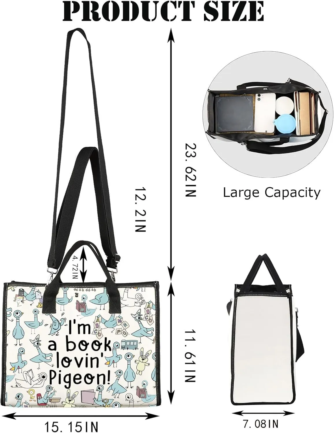 G2TUP Pigeon Tote Bag - Teacher Gifts: 'I'm a Book Lovin' Pigeon' Shoulder Bag