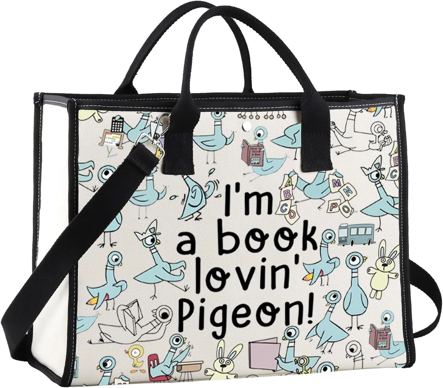 G2TUP Pigeon Tote Bag - Teacher Gifts: 'I'm a Book Lovin' Pigeon' Shoulder Bag