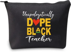 G2TUP Unapologetically Dope Black Teacher Makeup Bag Afro African American Black Teacher Cosmetic Bag African Pride Gift for Black Educators (Black Teacher Black Bag)