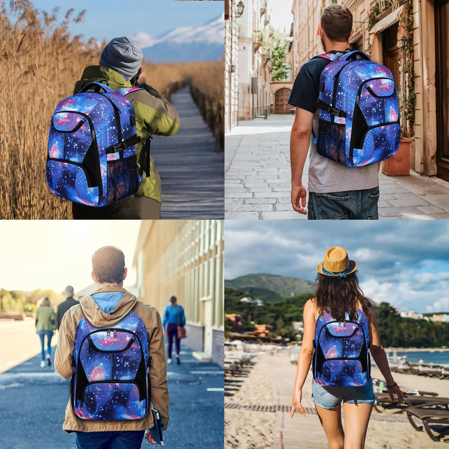 Galaxy Backpack for College Bookbag Travel Business with USB Charging Port, Travel Laptop Backpack Work Bag, Anti Theft Durable Water Resistant Computer Bag Fit Laptop Up to 17.3 Inch, Galaxy - Blue