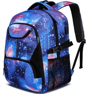 Galaxy Backpack for College Bookbag Travel Business with USB Charging Port, Travel Laptop Backpack Work Bag, Anti Theft Durable Water Resistant Computer Bag Fit Laptop Up to 17.3 Inch, Galaxy - Blue