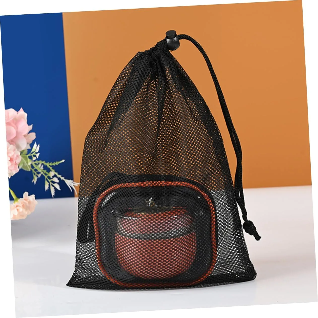 Garneck Multi-purpose Mesh Bags Drawstring Mesh Bag for Travel Sports Equipment Balls Clothes Storage 10 Pack Black 45x35cm Polyester Easy to Use