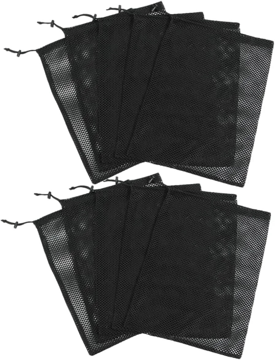 Garneck Multi-purpose Mesh Bags Drawstring Mesh Bag for Travel Sports Equipment Balls Clothes Storage 10 Pack Black 45x35cm Polyester Easy to Use