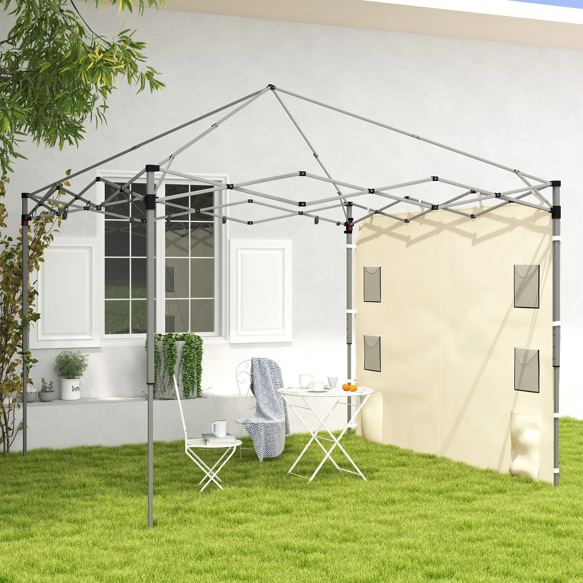 Gazebo Side Panel, Canopy Sidewall Panel with 4 Mesh Bags and 2 Storage Pockets for 3 x 3 m Straight Leg Pop Up Gazebos, 1 Pack Sidewall Only, Beige