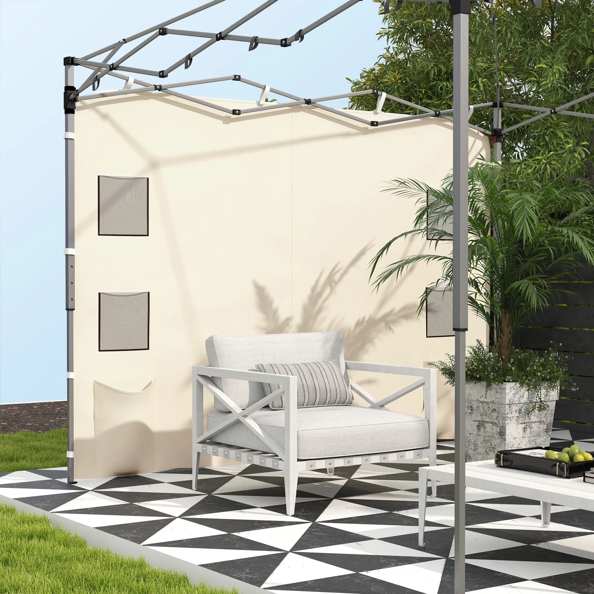 Gazebo Side Panel, Canopy Sidewall Panel with 4 Mesh Bags and 2 Storage Pockets for 3 x 3 m Straight Leg Pop Up Gazebos, 1 Pack Sidewall Only, Beige