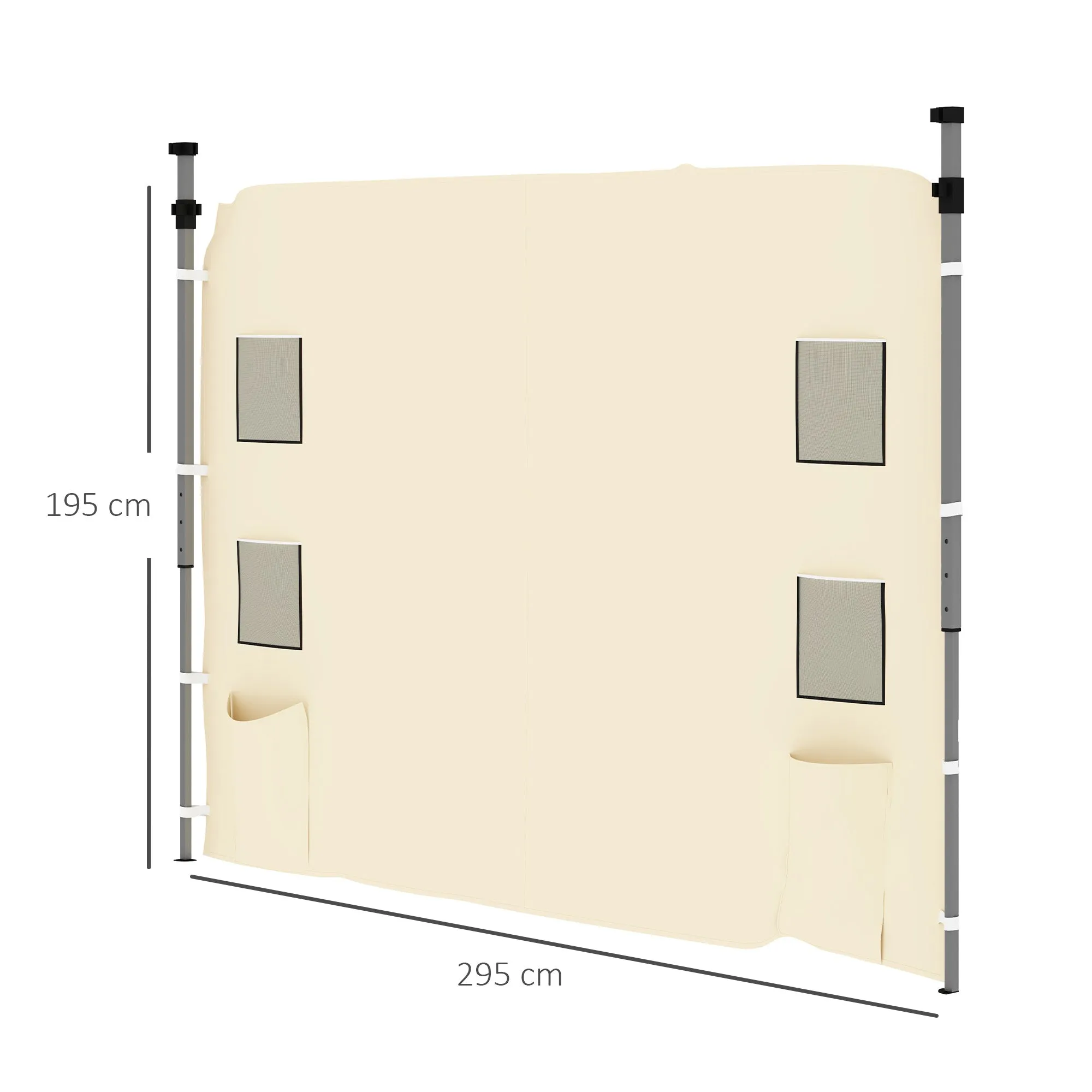 Gazebo Side Panel, Canopy Sidewall Panel with 4 Mesh Bags and 2 Storage Pockets for 3 x 3 m Straight Leg Pop Up Gazebos, 1 Pack Sidewall Only, Beige