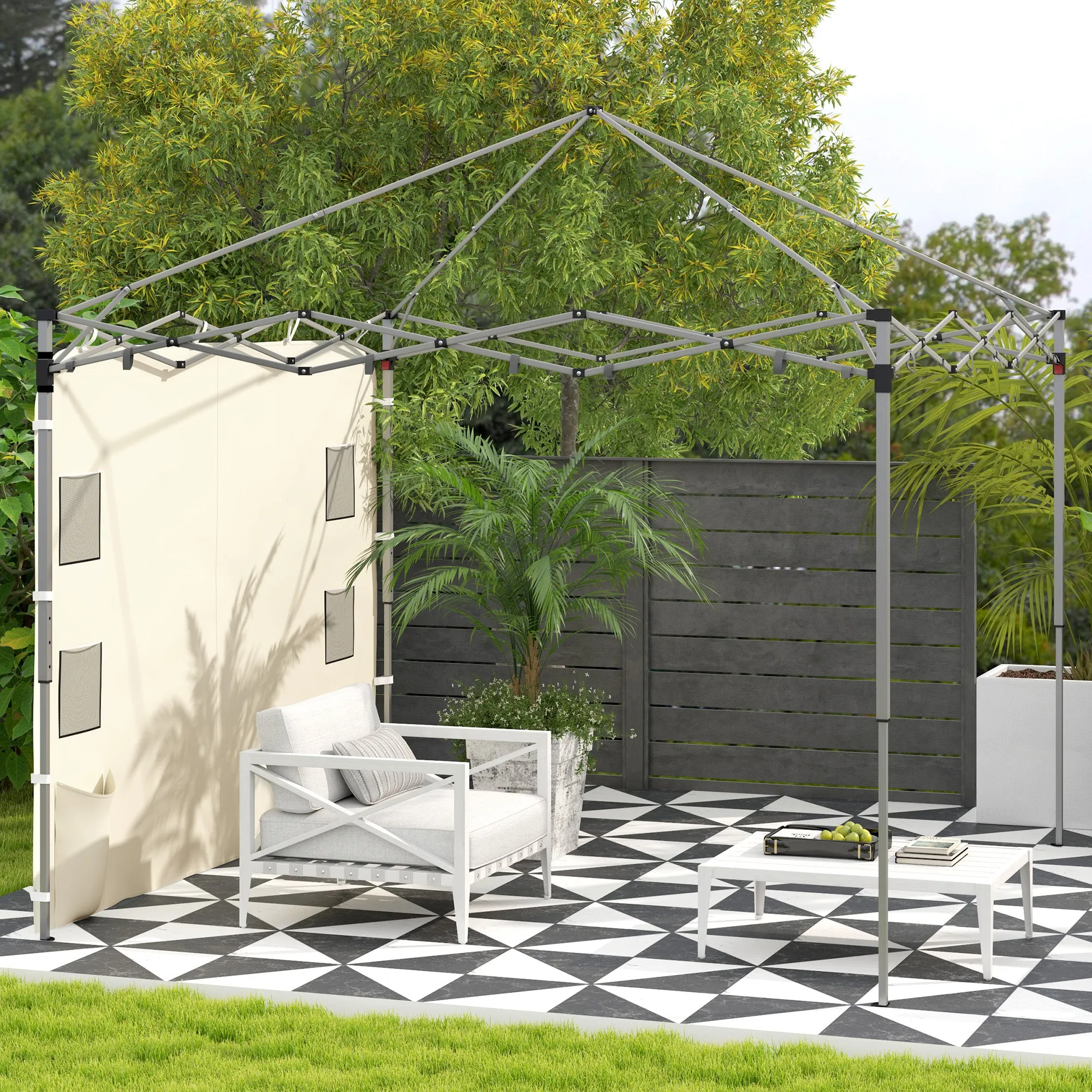 Gazebo Side Panel, Canopy Sidewall Panel with 4 Mesh Bags and 2 Storage Pockets for 3 x 3 m Straight Leg Pop Up Gazebos, 1 Pack Sidewall Only, Beige